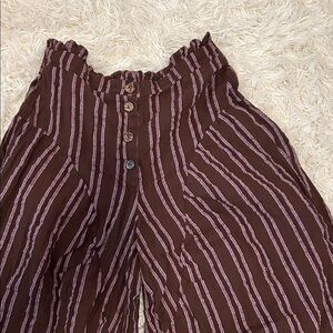 Free People Brown and Pink Striped Cropped Pants